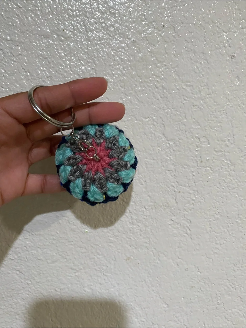 Handmade Crocheted Blue Mushroom Keychain